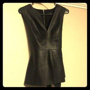 BCBG black pleather peplum blouse
